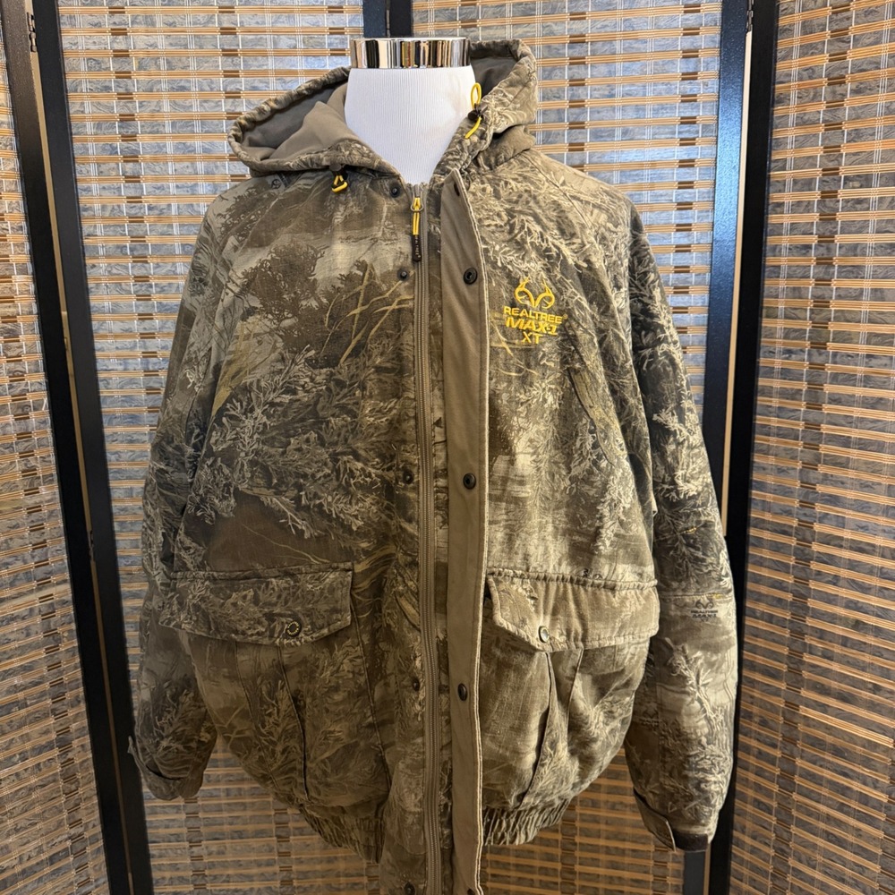 Realtree MAX-1 XT Camo Hooded Jacket Mens 3XL Brown Hunting Bomber TKF-M1387M1